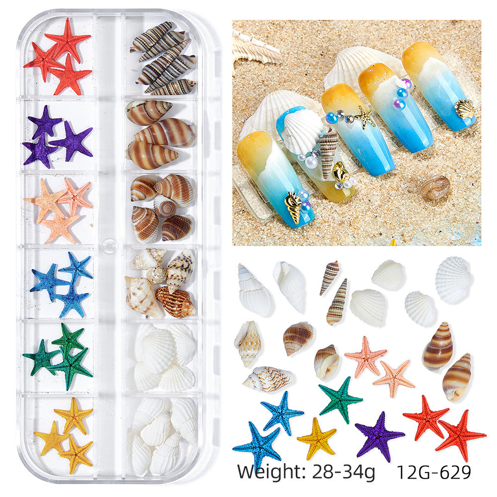 Wholesale Ocean Series Nail Art Jewelry Natural Shell Slices Abalone Slices Starfish Metal Rivets Pearl Small Stone Accessories